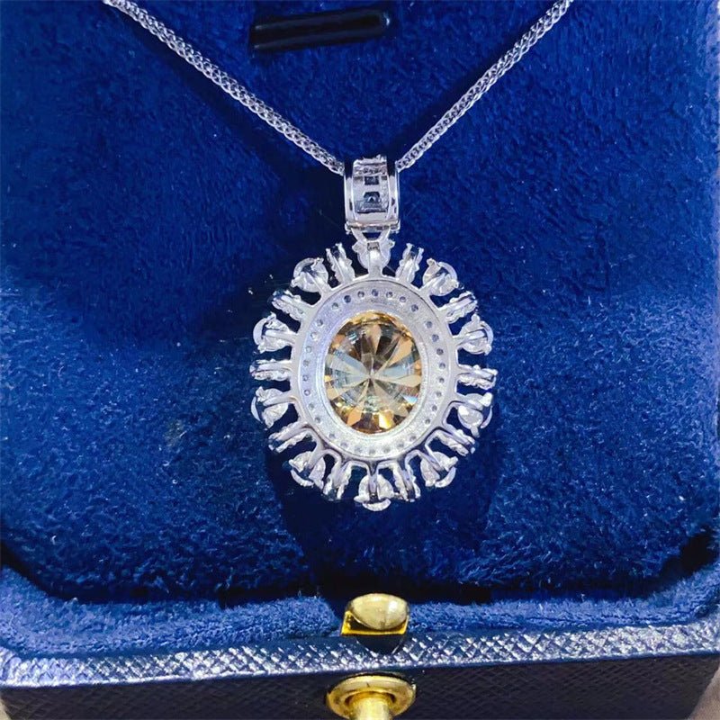 Yellow Moissanite Sunburst Pendant Necklace with Halo Accent Chain – view 4