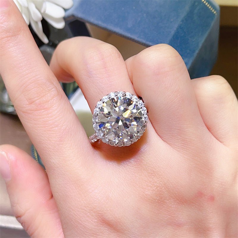10 Carat Moissanite Halo Ring for Women - Round Cut Engagement Ring with Pavé Band – view 4
