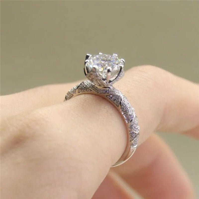 18K Gold Moissanite Ring, Four-Prong Solitaire with Pavé Band – view 4