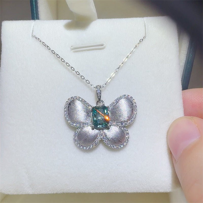 Green Radiant Moissanite Butterfly Pendant Necklace – view 4