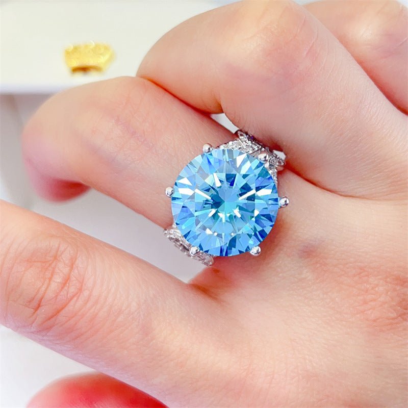 Blue Moissanite Ring for Women - 5 Carat or 10 Carat Split Shank Engagement Ring – view 4