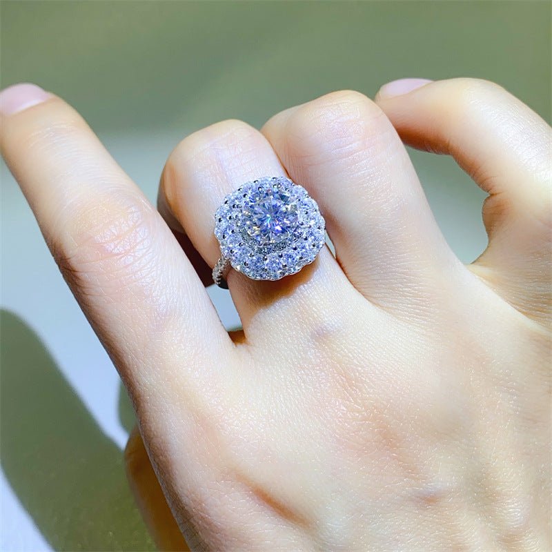 Moissanite Halo Ring for Women, Round Cut Engagement Ring, Double Halo Statement Ring, Sizes 9-20 – view 4