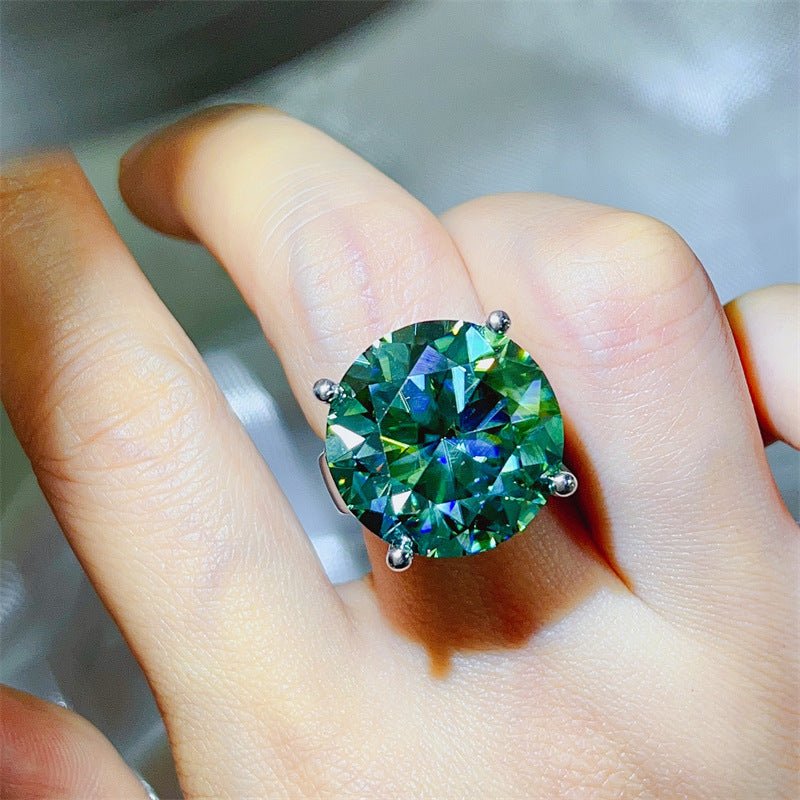 Green Moissanite Ring for Women, Geometric U-Shape Solitaire Engagement Ring – view 4