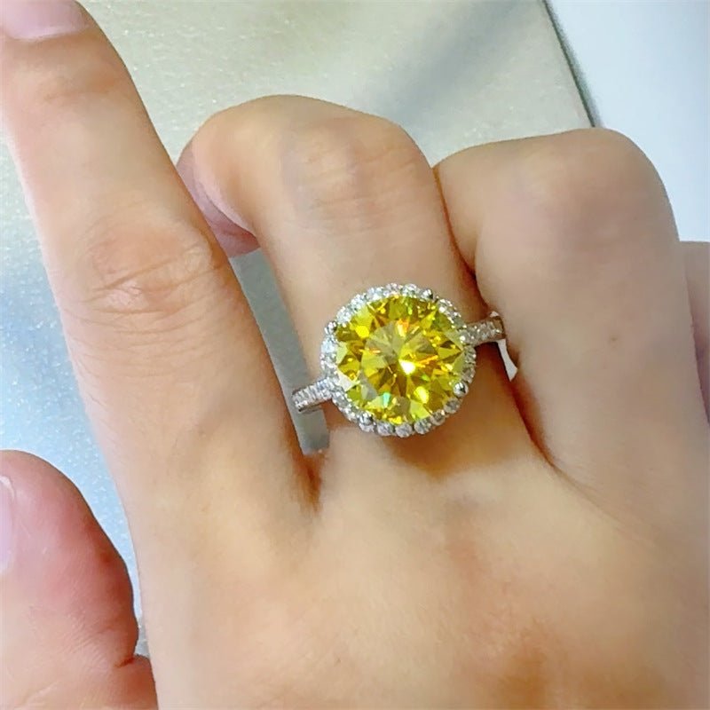 5 Carat Yellow Moissanite Halo Ring for Women, Round Cut Micro Pave U-Shape Engagement Ring – view 4