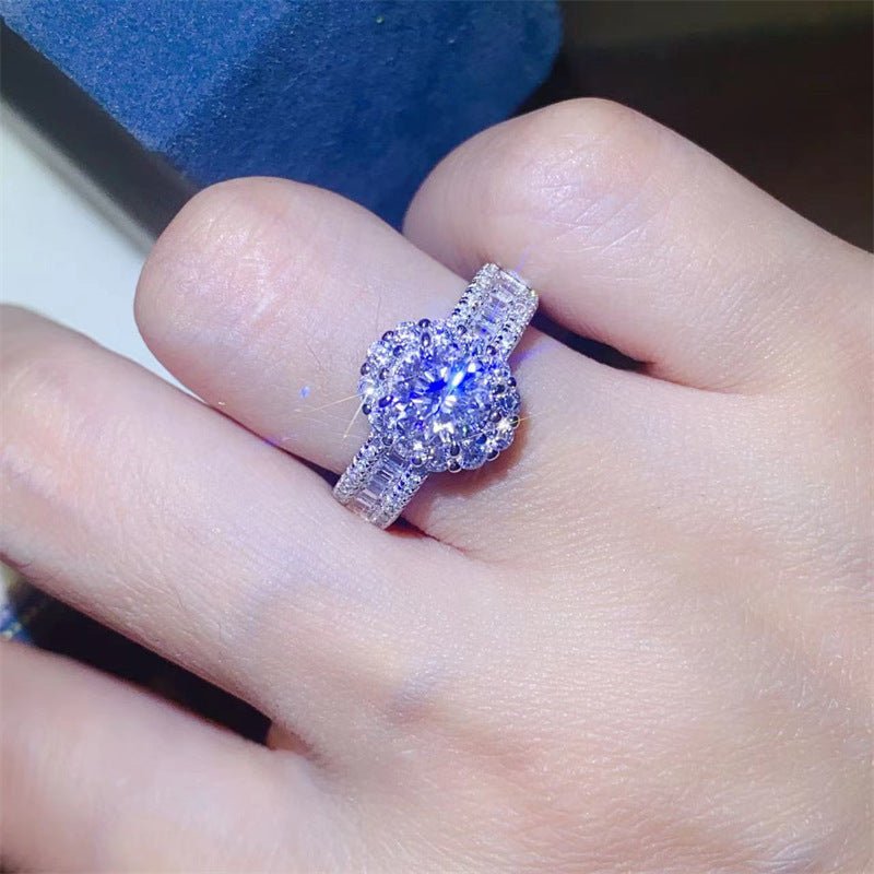 Moissanite Halo Ring with Pavé Band, Round Center Stone Ring for Women – view 4
