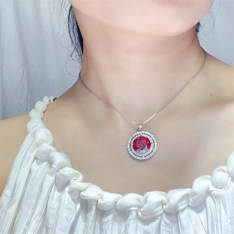 Red 10 Carat Moissanite Pendant Necklace Double Halo Round Necklace for Women – view 4