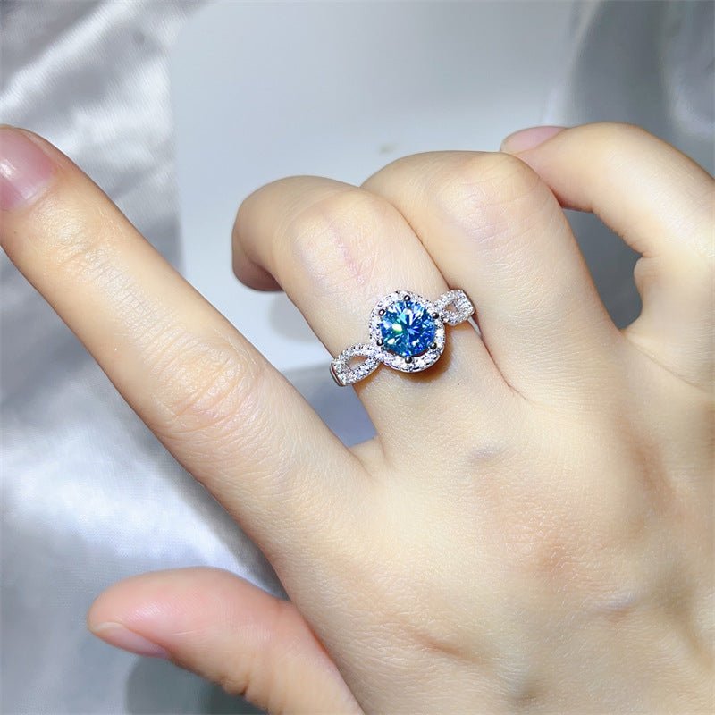 Round Halo Moissanite Ring for Women, Split Shank Engagement Ring, 1 Carat Color Stone Promise Ring – view 4