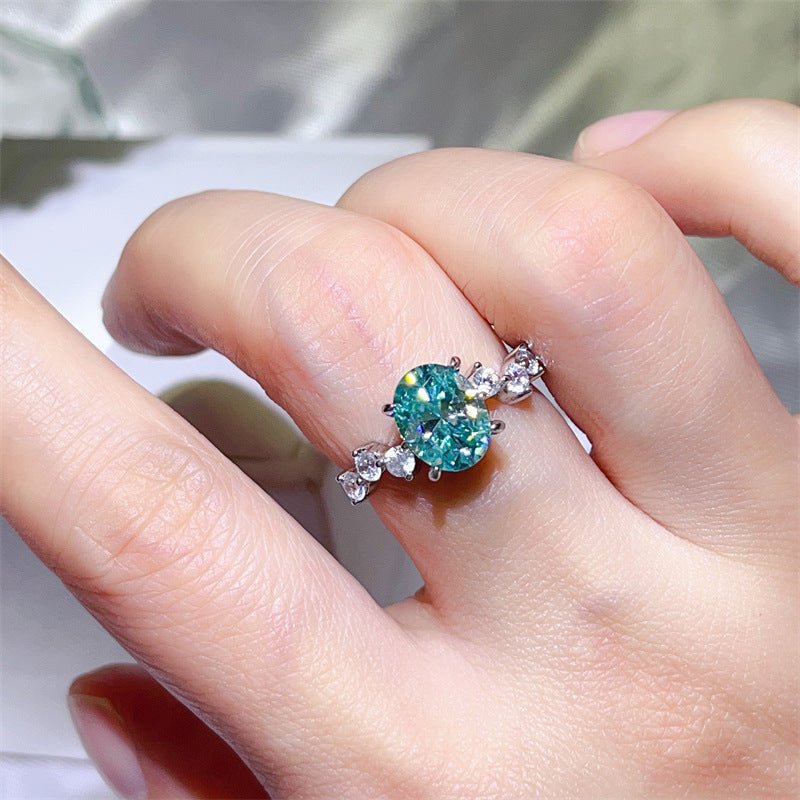 Green Moissanite Ring for Women, Oval 2 Carat Style U-Shape S925 Ring, Engagement Promise Ring – view 4