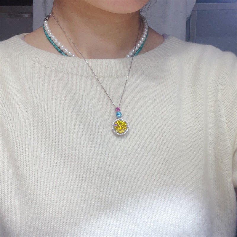 11.5 Carat Colorful Moissanite Pendant Necklace with Halo Chain – view 4