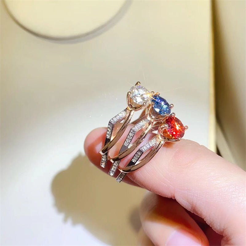 1 Carat Moissanite Ring for Women, U Shape Engagement Ring with White, Red or Blue Center Stone – view 4