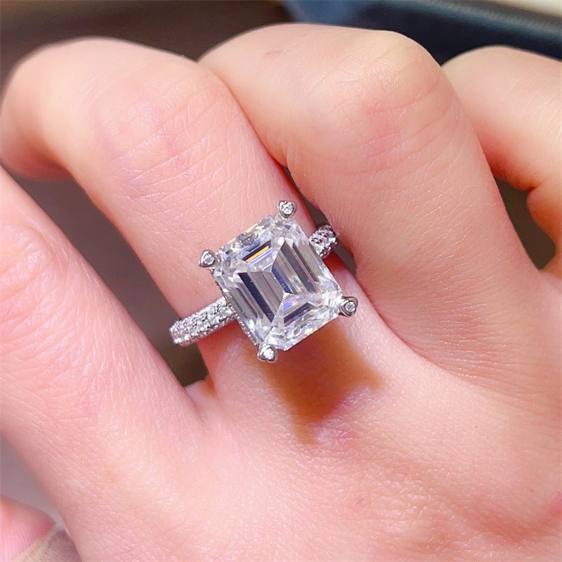 5 Carat Emerald Cut Moissanite Ring for Women, Pavé Band Engagement Style Ring – view 4