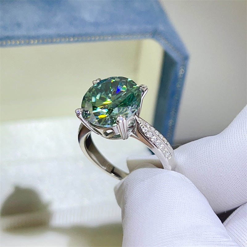 5 Carat Green Moissanite Ring for Women, Four-Prong Round Solitaire Engagement Ring with Pavé U-Shaped Band – view 4
