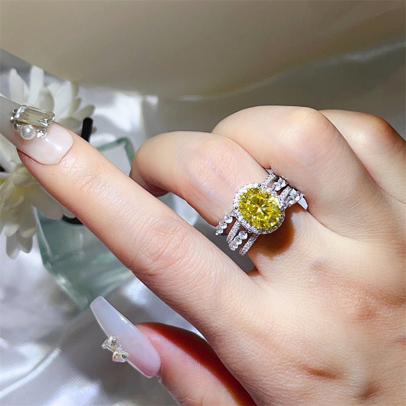 Yellow 3 Carat Moissanite Halo Ring for Women, Geometric Split Shank Engagement Ring – view 4