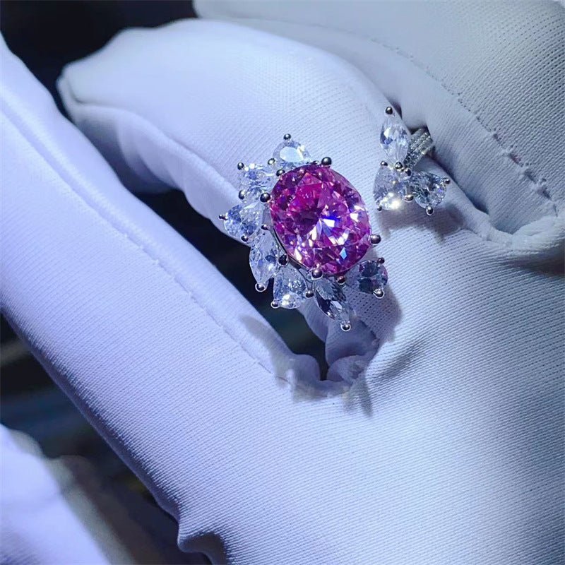 Pink 3 Carat Moissanite Ring for Women, Oval Halo Style Statement Ring – view 4
