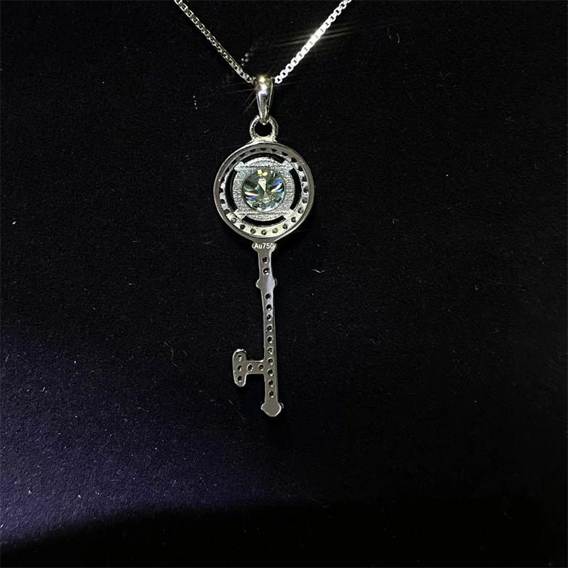 Green Moissanite Key Pendant Necklace, Halo Charm Necklace with Chain – view 4