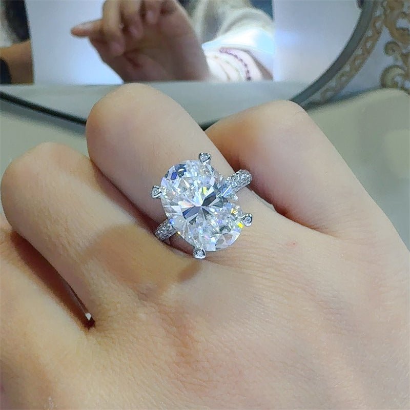 Oval Moissanite Ring with Pavé Band in S925, 18K Gold Plated, Sizes 9-20 – view 4