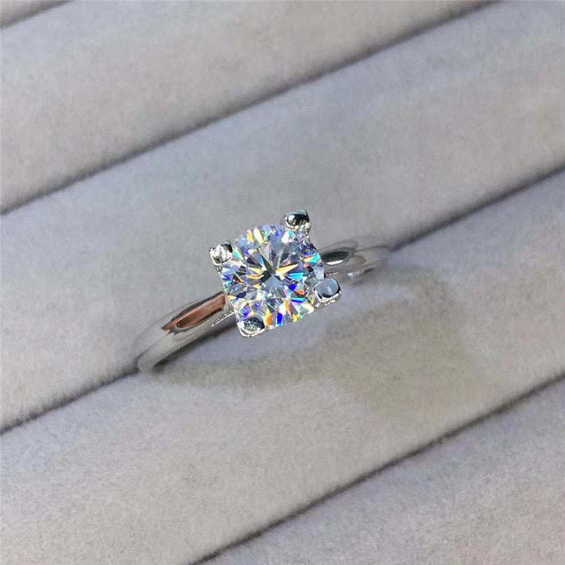Moissanite Ring for Women, 1 Carat Solitaire Engagement Ring, Polished Promise Ring with Sculpted Pleated Setting – view 4