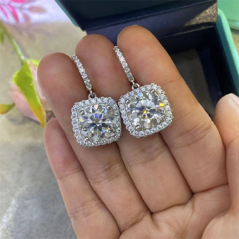 5-Carat Moissanite Square Halo Drop Earrings, VVS1 Huggie Earrings for Women – view 4