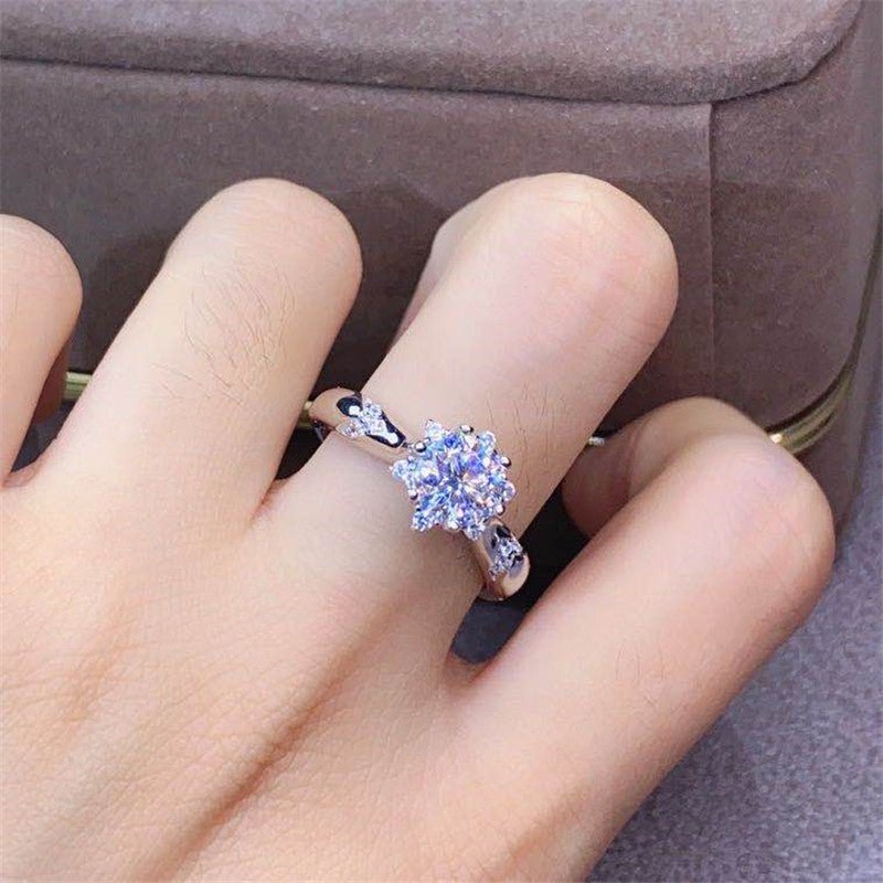 18K Gold Moissanite Halo Ring, Floral Cluster Adjustable Engagement Ring – view 4