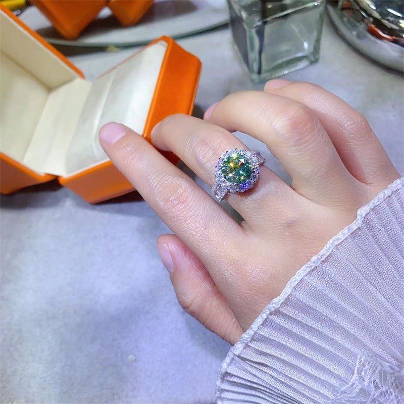 3 Carat Green Moissanite Halo Ring for Women, Round Geometric Engagement Style Ring, Sizes 8-19 – view 4