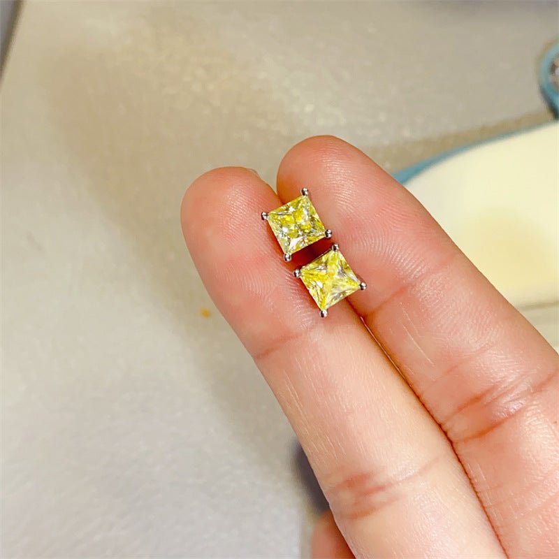 Lemon Yellow Princess Cut Moissanite Ring and Stud Earrings Set for Women – view 4
