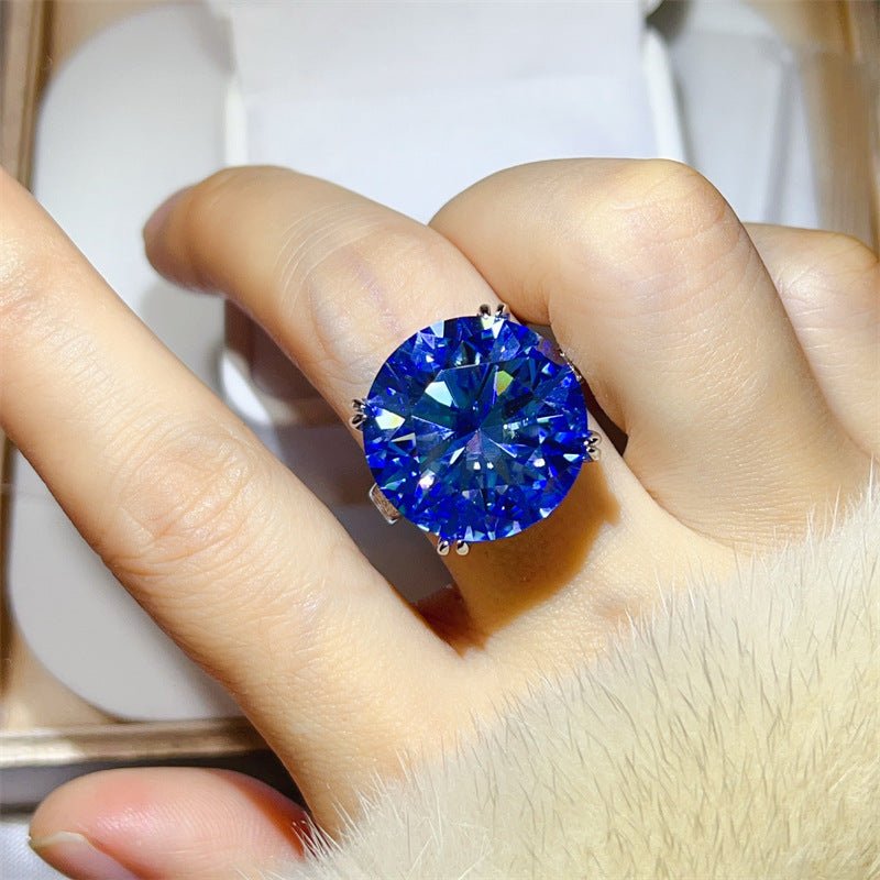 Blue Moissanite Ring for Women, 20 Carat Round Statement Engagement Ring – view 4