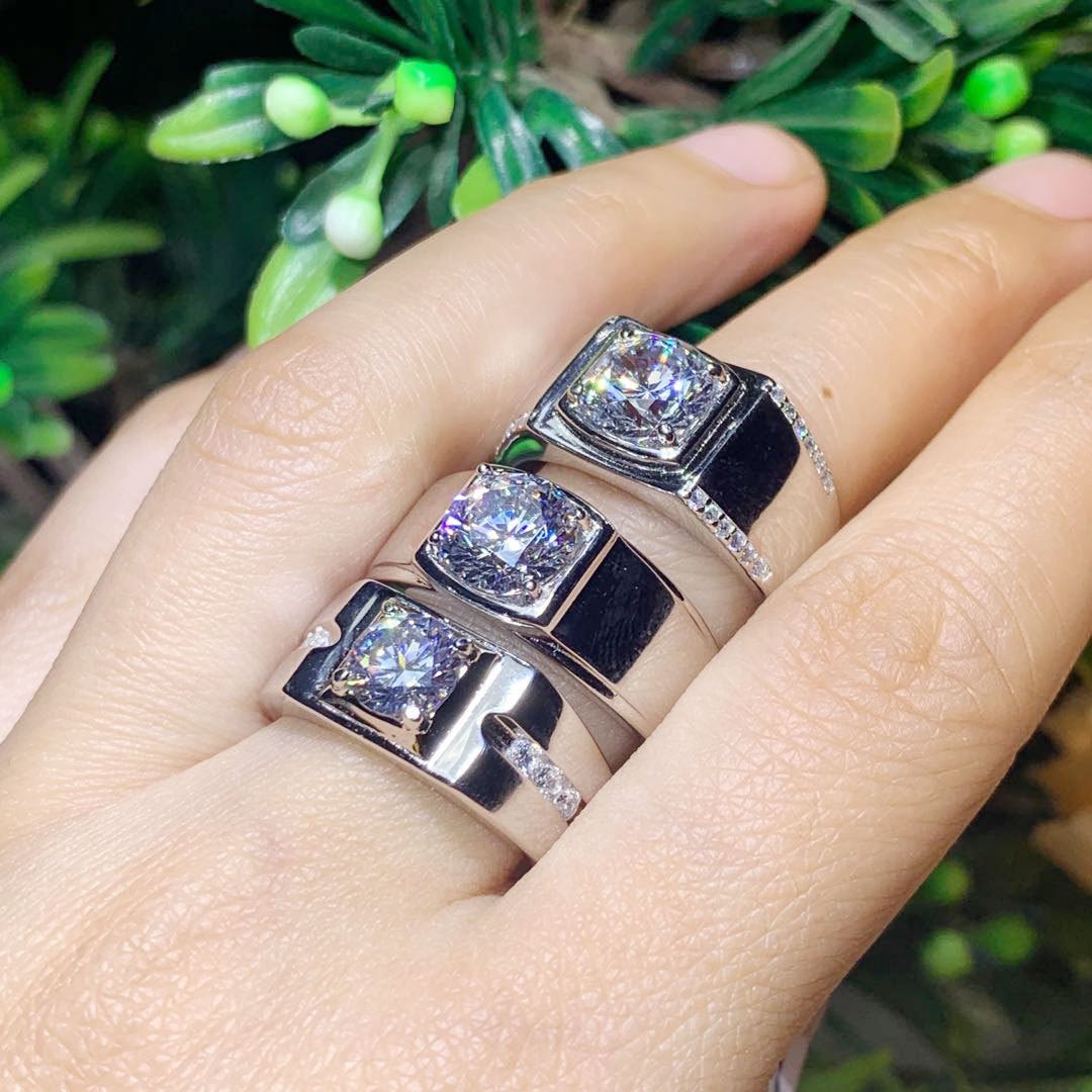 Moissanite Men's Ring, Round Solitaire Four-Prong Band – view 4