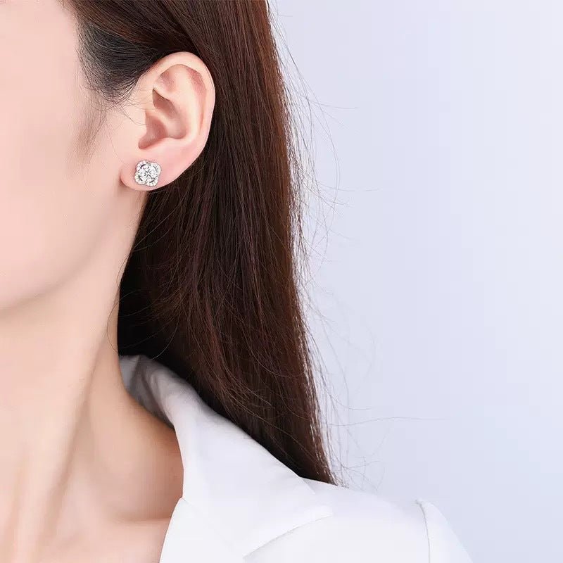 Moissanite Stud Earrings for Women, Clover & Four-Point Star Sparkle Earrings with Certificate – view 4
