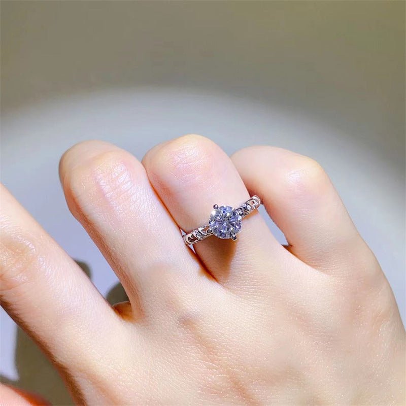 1 Carat Moissanite Ring for Women, Round Solitaire Engagement Ring with Pavé Accent Band – view 4