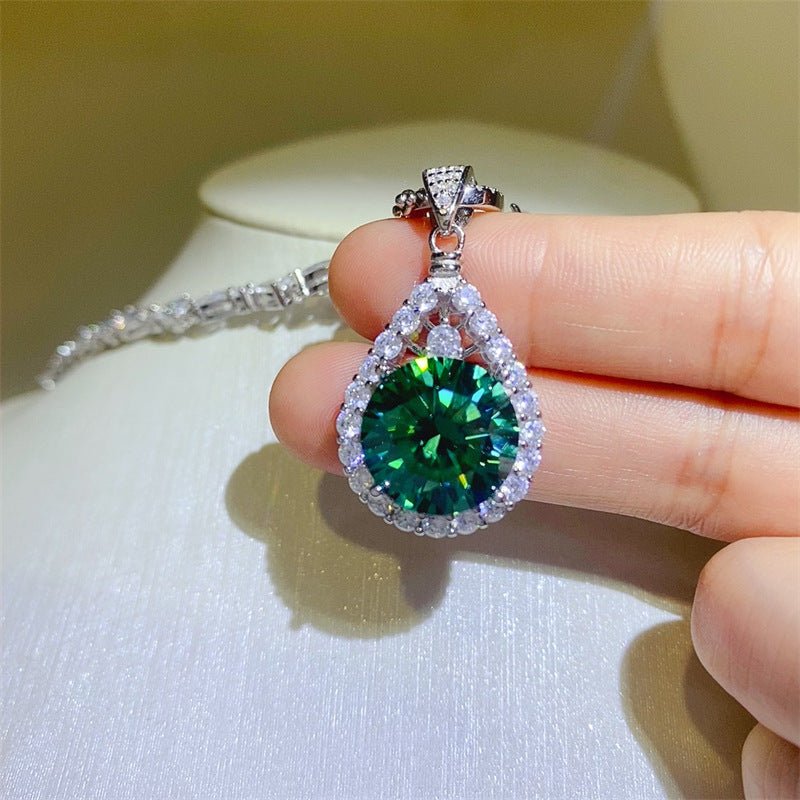 Green Moissanite Necklace Teardrop Pendant Chain for Women 5 Carat or 10 Carat – view 4