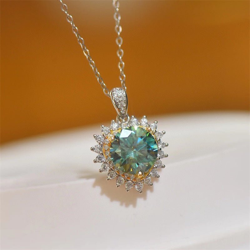 3 Carat Green Moissanite Necklace Halo Pendant Chain for Women – view 4