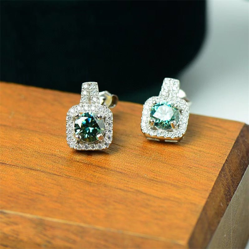 Geometric Halo Moissanite Stud Earrings – image 4