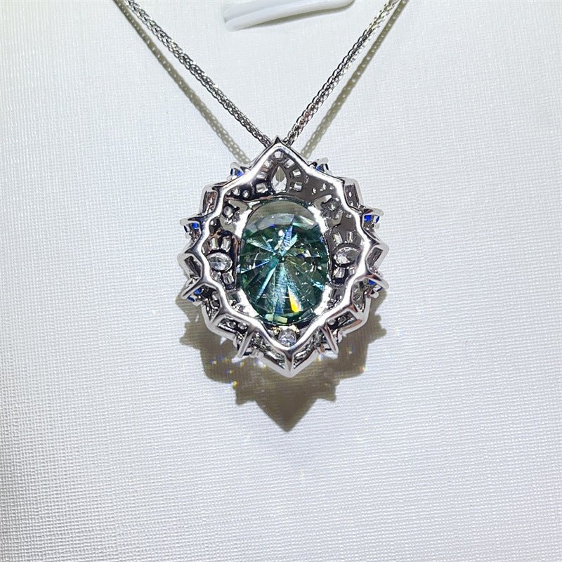 5 Carat Green Moissanite Pendant Necklace with Floral Halo and Chain – view 4