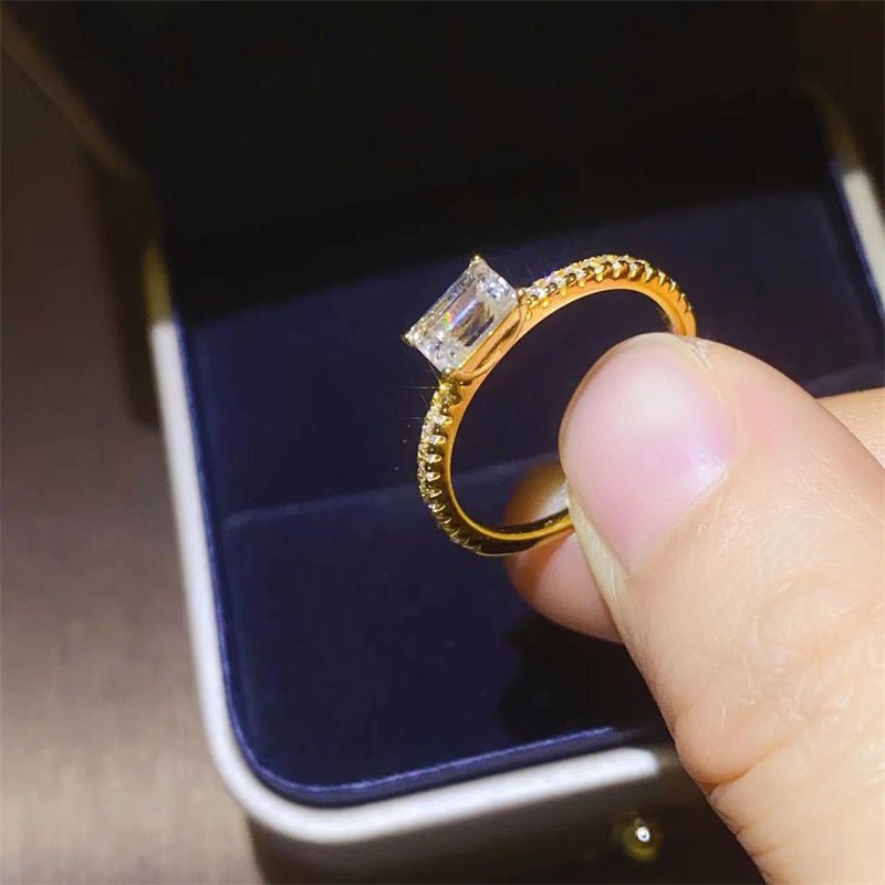 Emerald Cut Moissanite Ring for Women, Pave Band Stackable Finger Ring – view 4
