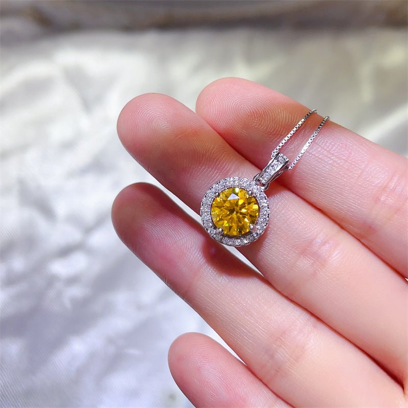 Yellow Moissanite Jewelry Set Round Halo Ring Pendant Stud Earrings for Women – view 4