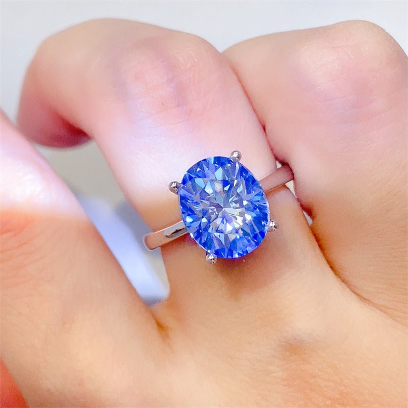Blue Oval Moissanite Ring for Women, 1 Carat 2 Carat 3 Carat 5 Carat Engagement Style Ring – view 4