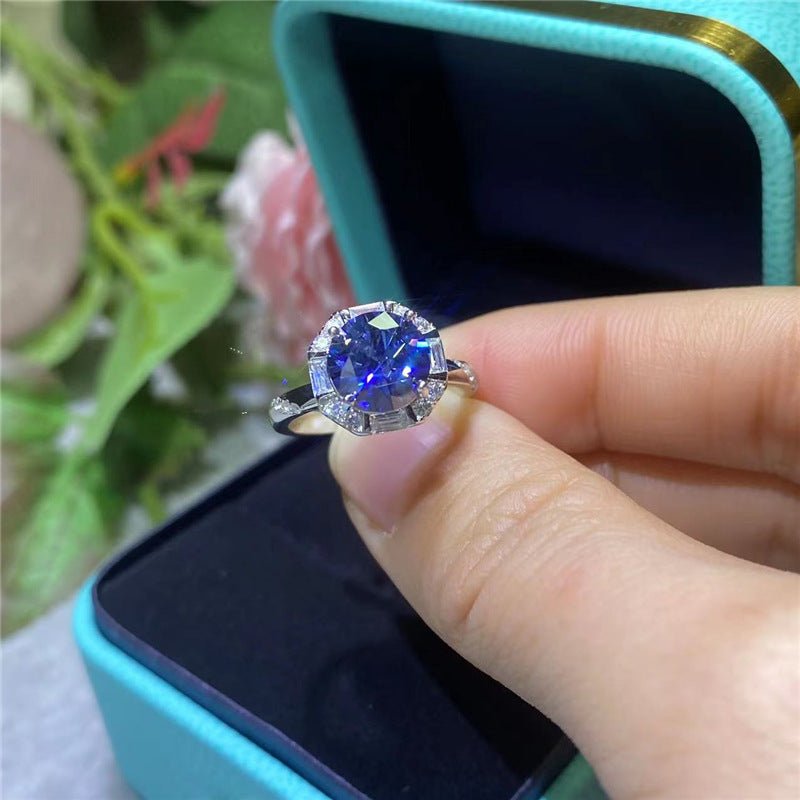Blue Moissanite Halo Ring for Women, 2 Carat Round Sparkle, Size 8-20 – view 4