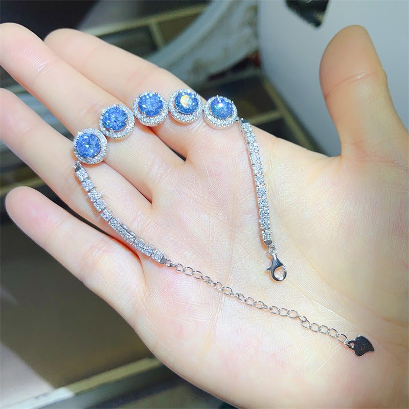 Blue Halo Tennis Bracelet for Women, VVS1 Moissanite Round Link Bracelet – view 4