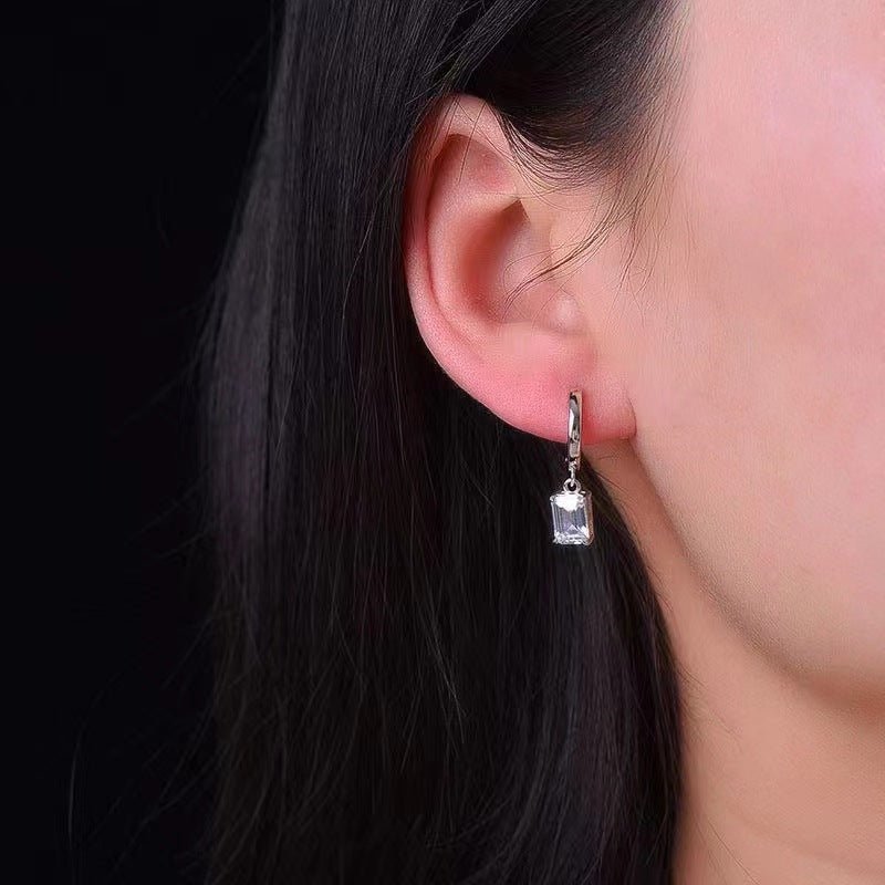 Emerald-Cut Moissanite Drop Hoop Earrings – image 4
