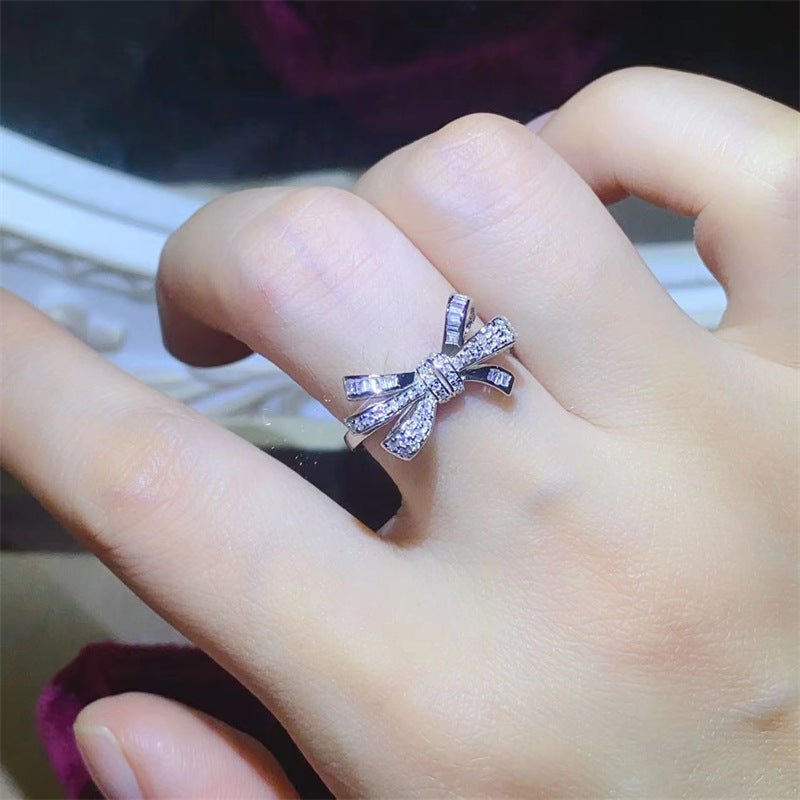 Moissanite Stackable Ring for Women - Tulip, Snake Bone & Butterfly Bow Row Ring, White-Tone Band, Sizes 9-19 – view 4