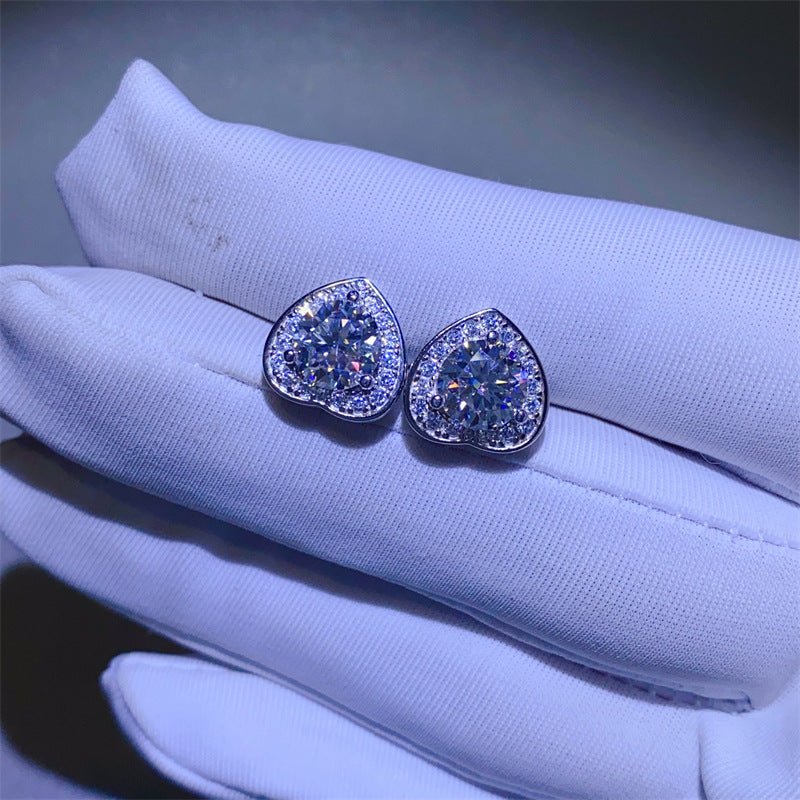 Heart Moissanite Stud Earrings for Women, Halo Heart Earrings, Romantic Gift Earrings, 1 Carat or 2 Carat Pair – view 4