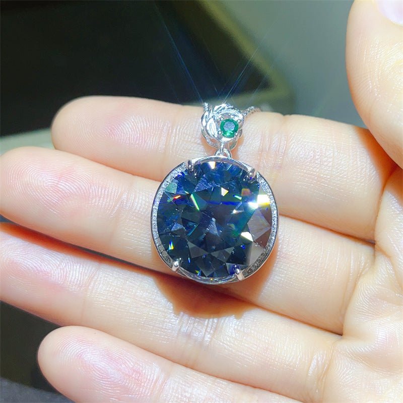 Blue Black Moissanite Pendant Necklace or Ring, Oversized Round Stone Jewelry – view 4