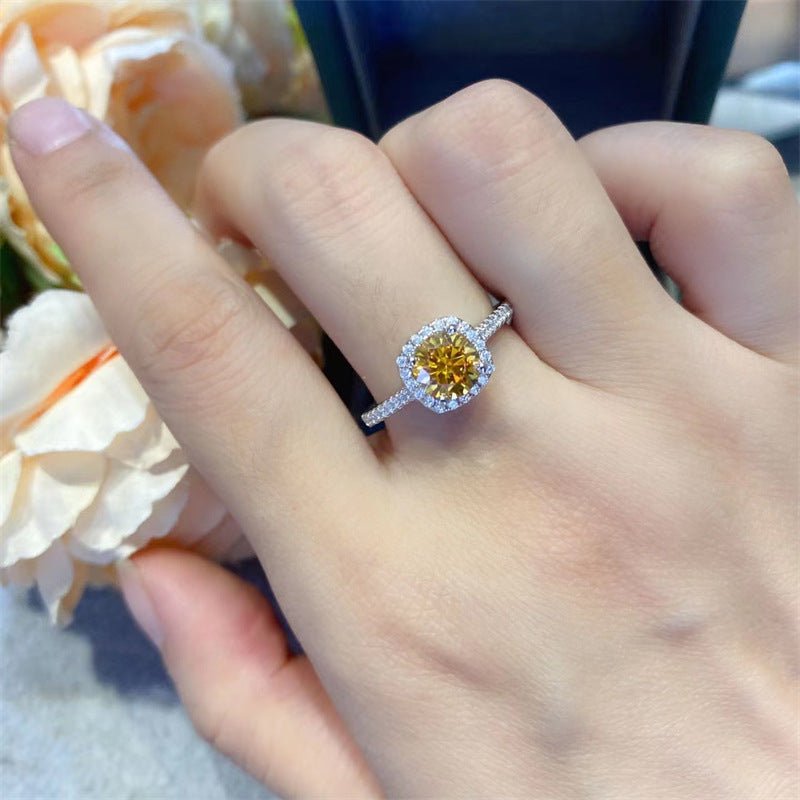 Yellow Moissanite Halo Ring for Women, Cushion Shape Engagement Ring, Solitaire Style Promise Ring, 0.5 to 5 Carat Options – view 4