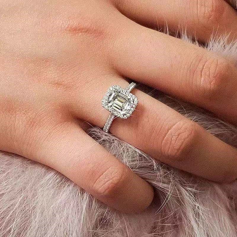 Emerald Cut Moissanite Halo Ring for Women, 1CT/2CT Engagement Promise Ring – view 4