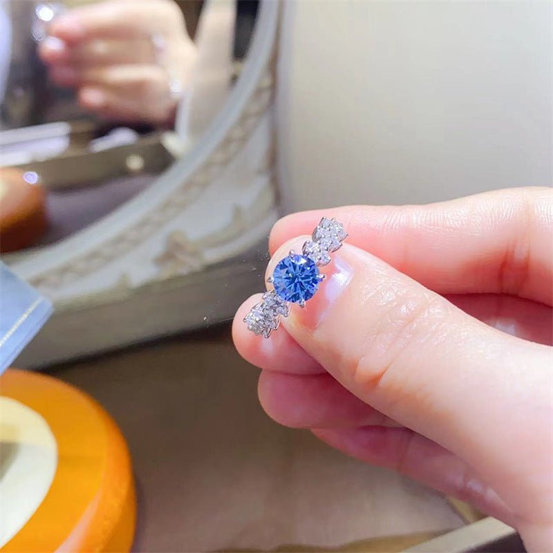 1 Carat Moissanite Ring for Women, Round Center Stone U-Shape Ring in White, Blue or Red – view 4