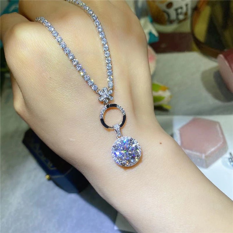 18K Gold Moissanite Pendant Necklace with Tennis Chain, Modern Minimal Drop Necklace – view 4