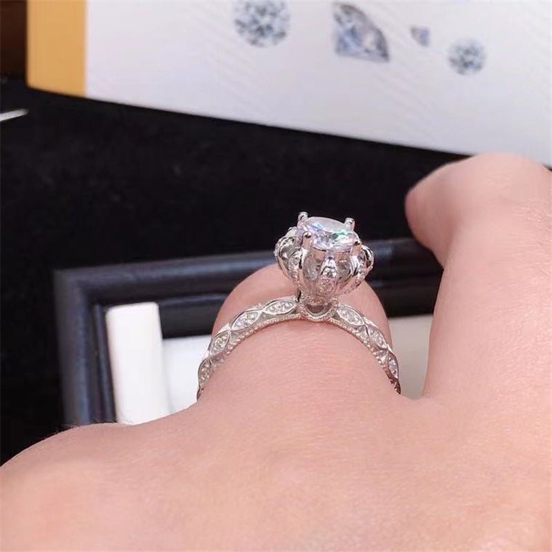 Moissanite Ring for Women, Round Solitaire Engagement Ring with Lace Band – view 4