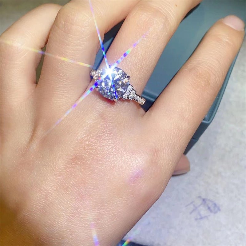 5 Carat Moissanite Ring, Round Cut Six-Prong AU750, Geometric Band, Sizes 9-19 – view 4