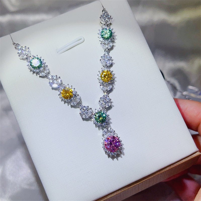 Colorful Moissanite Drop Pendant Necklace for Women, Tear Drop Evening Collar Necklace – view 4