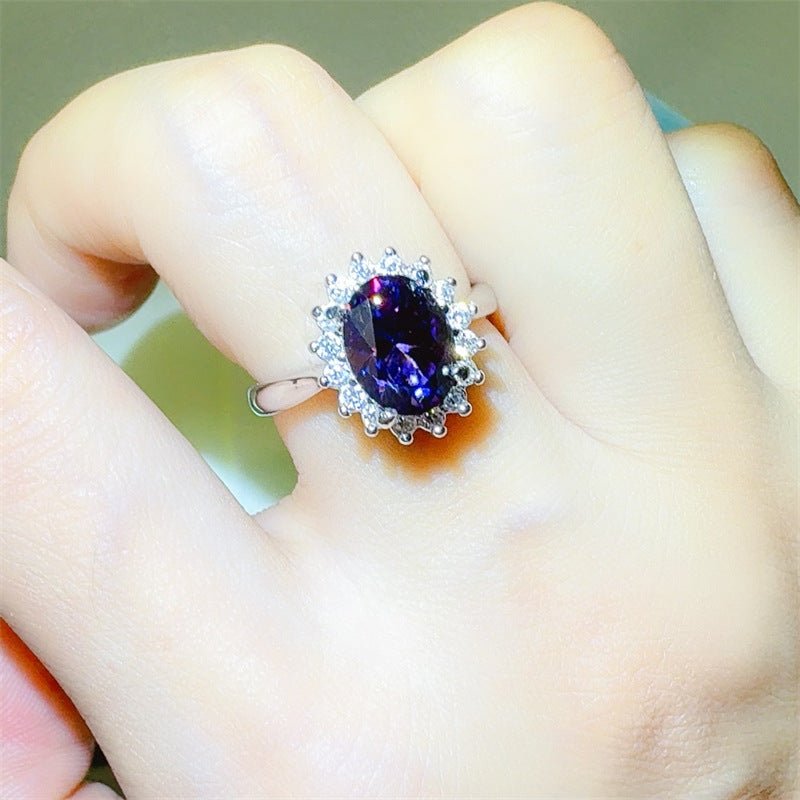 Purple Oval 2 Carat Moissanite Halo Ring for Women – view 9